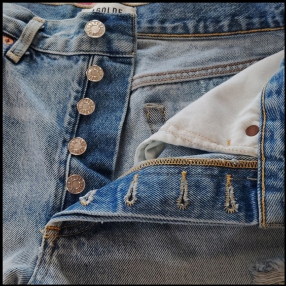 Agolde Blue Jean Shorts High-Waisted Distressed Size 24 - Picture 5 of 6